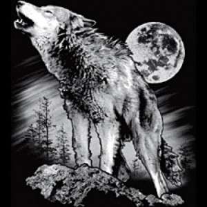 Black And White Howling Wolf Black T Shirt Any Size  