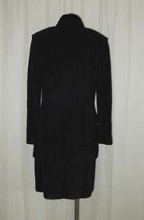 St. John Collection Black Gold Chenille Knit Long Jacket Skirt Suit 