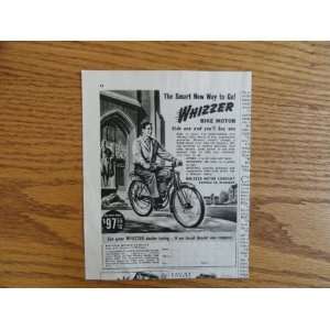  Whizzer bike motor.1956 Print Ad. (man riding on a whizzer 