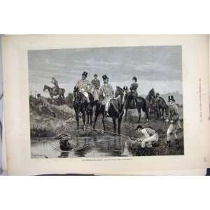   1881 Staghounds Capture Deer Horses Lake Country Print