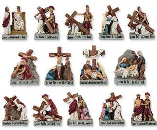 Jesus Christ Passion Stations Of The Cross Sculpture 14 Pc Set 