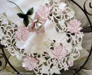 Fancy Pink Rose white lace Table Runner 16 x 45  