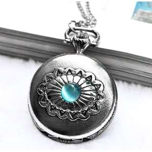  Antique Silver Flower Pocket Watch Necklace Locket with 