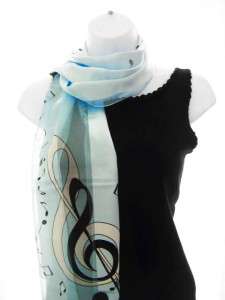 NEW MUSIC SCARF NOTES G CLEF PIANO KEYS MUSICAL SCARVES BABY BLUE 13 