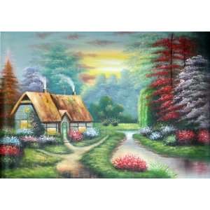  Country House by the River at Sunrise Oil Painting Large 3 