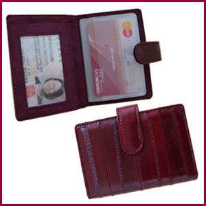 Genuine Eel Skin Leather Card Case Wallet WINE COLOR  