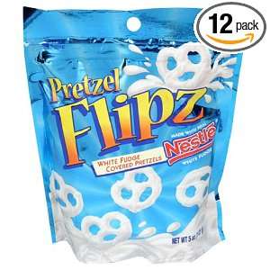 Flipz White Fudge Covered Pretzels, 5 Ounce Bags (Pack of 12)