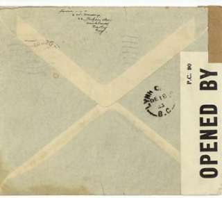 5610) 1943 UK CENSOR COVER LYNN CREEK BC SPLIT RING  