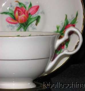 Royal Grafton Teacup and Saucer HPT Tulips gilt trimmed tea cup  