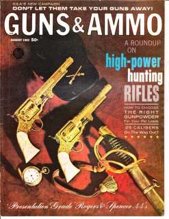 Guns & Ammo Magazine August 1962 Vtg Rogers Spencer  