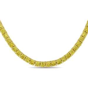 Sterling Silver Round Yellow Cubic Zirconia Tennis necklace with 