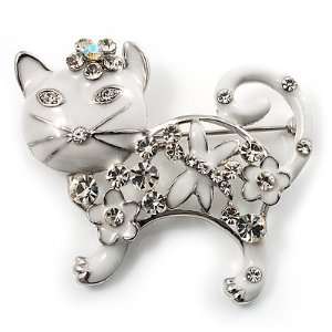  Snow White Crystal Enamel Cat Brooch Jewelry