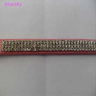 pink leather collar 3 Row flashing diamond pet collars  