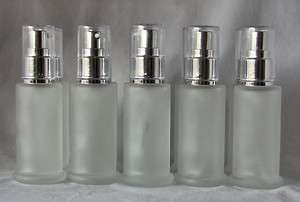 10 X 60 ml Frosted Glass Pump Bottles with Silver Tops for Lotion, New 
