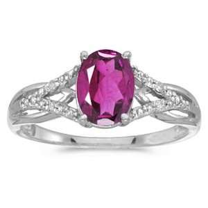  14k White Gold Oval Pink Topaz Birthstone And Diamond Ring 