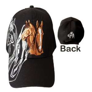 Black Baseball Cap, 2 Horse Hat with Horse Shadow Design, Horse Racing 