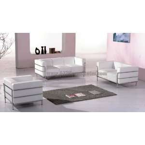  Contemporary Le Corbusier White Leather Sofa Loveseat 