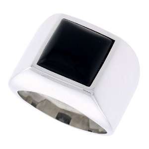  Sterling Silver Mens Ring w/ a Square shaped Jet Stone, 5 