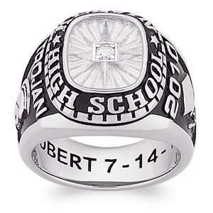    Mens Sterling Silver Diamond Traditional Class Ring Jewelry