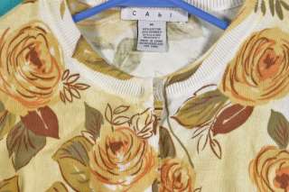 Cabi Size M 8 10 Yellow Green Brown White Floral Cotton Cardigan 