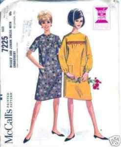LJT ~ 1964 McCalls Pattern #7225 Dress W/Embroidery M  