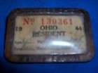 1944 STATE OF OHIO FISHING LICENSE IN METAL CASE/PINBACK WITH CLEAR 