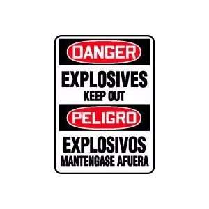  EXPLOSIVES KEEP OUT (BILINGUAL) Sign   14 x 10 Adhesive 