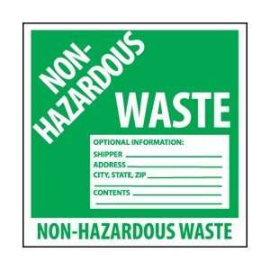 HW5ALV  Labels, Non Hazardous Waste, 6 X 6, Pressure Sensitive Vinyl 