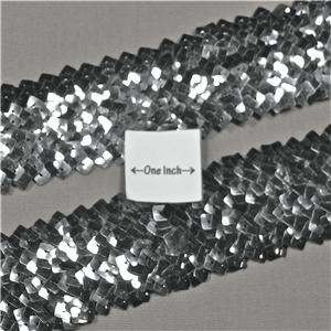 Extravagant Silver Gray Sequins Fabric Trim, Elastic Backing 1.5 Wide 