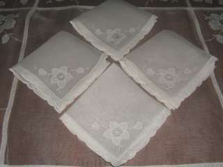 Vintage White On White Organdy Tablecloth&4 Napkins  