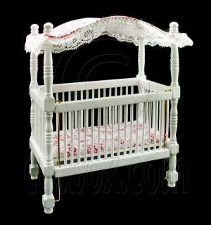White Nursery Baby Room Canopy Crib Dollhouse Furniture  