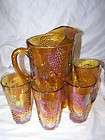 Vintage Marigold Carnival Glass Harvest Grape Pitcher G