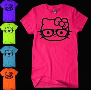Hello Kitty Nerd Geek Dork Glasses T Shirt NEON  