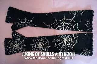 opera/full length fingerless gloves black metalic silver spider web 