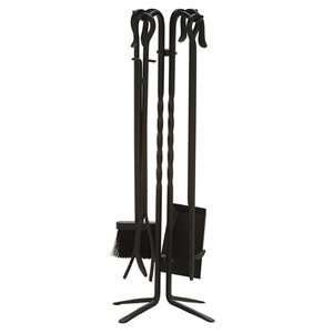  5 Piece Black Wrought Iron Fireset With Twist On Stand 