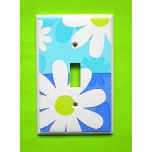  Funky Blue White and Green Flowers Single Switch Plate 