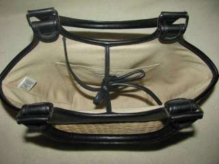 Banana Republic Straw Basket Tote Handbag Purse Two Tone Open Pocket 