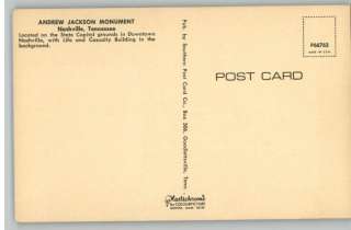 Postcard~Andrew Jackson Monument~Nashville,Tennessee~TN  