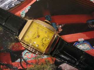 Vintage 1945 Mans Benrus Stepped 17 Jewels YELLOW Dial Restored 