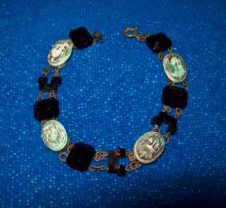 Vintage DECO Egyptian Revival glass Pharaoh bracelet  