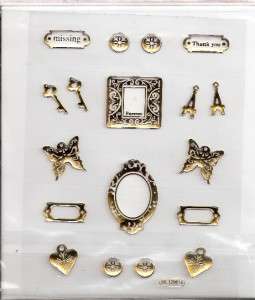 Gold heart Key frame butterfly epoxy scrapbook stickers  