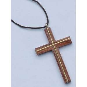  Club Pack Of 48 Wood & Brass Cross Pendant Necklaces