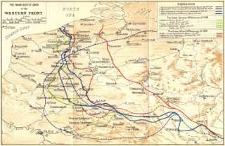 BELGIUM Main Battle lines of western Front; WW1, 1924 map  