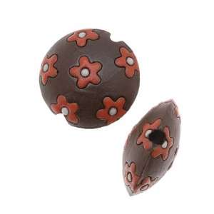  Golem Studio Glazed Ceramic Lentil Bead Brown W/ Tiny Red 