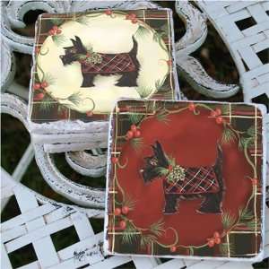 Scotty Dog Christmas Tumbled Marble Coasters