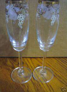 Champagne Flutes  Hand Painted Gold Trimmed  