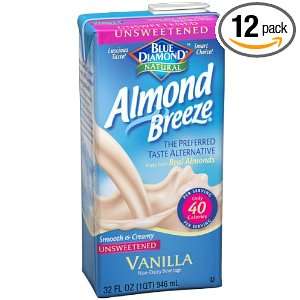 Blue Diamond Almond Breeze Milk, Unsweetened Vanilla, 32 Ounce Boxes 