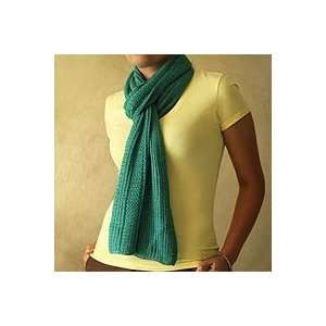  NOVICA 100% alpaca scarf, Aqua Glam