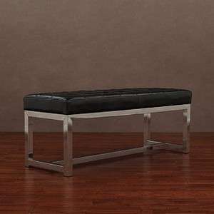 MODERN BLACK LEATHER & CHROME ACCENT ENTRY BENCH New  