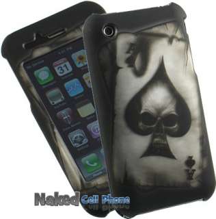 RUBBERIZED BLACK ACE SPADE SKULL CASE FOR iPHONE 3G 3GS  